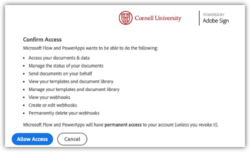 Allow Access button is on the bottom left of the dialog pop-up.