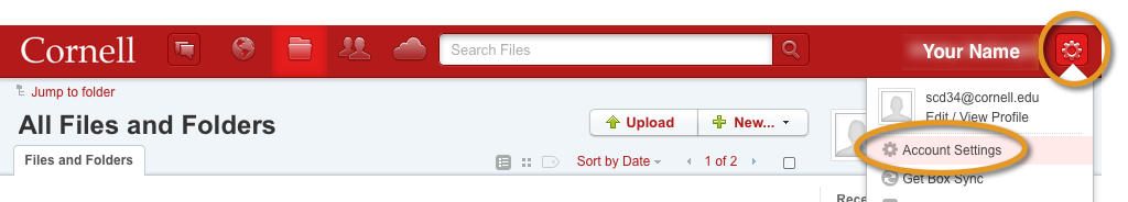 Image showing the location of account settings