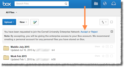 Box notice about Cornell enterprise network