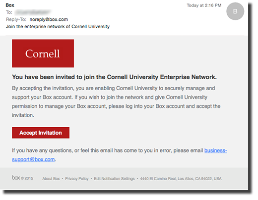 Box email invitation