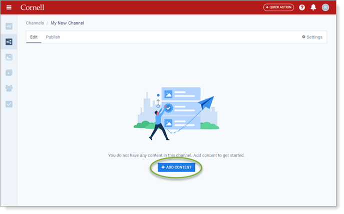 Appspace Add Content button in new channel