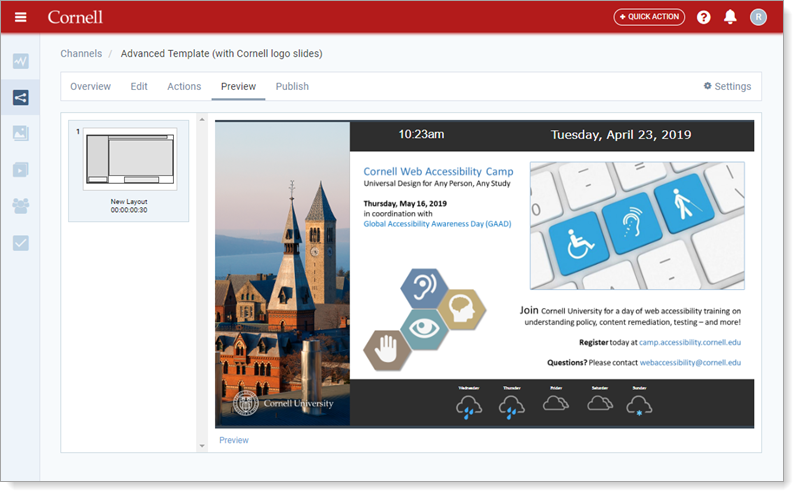 Appspace advanced channel Preview tab