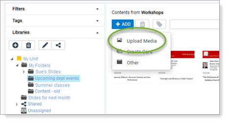 Appspace Library - Add media menu