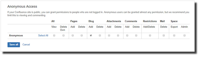 Anonymous Access screen allowing with editing permission choices