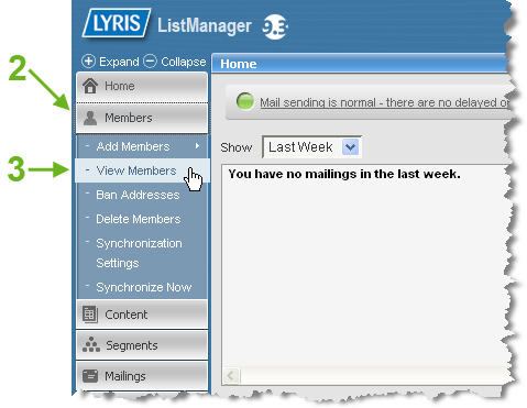Lyris list manager members view