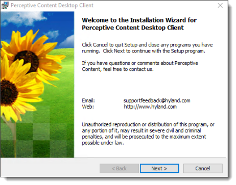 Installation wizard welcome screen
