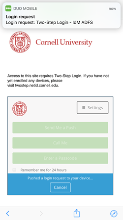 Picture of Two-Step Login authentication prompt.