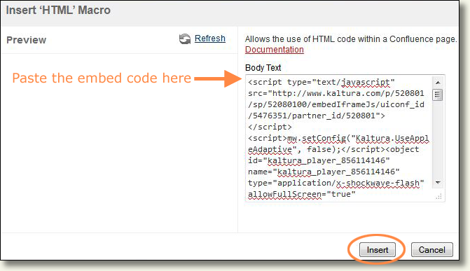 confluence pasting code