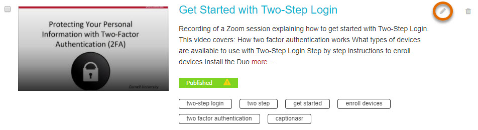 Picture of a video in My Media list with Edit icon highlighted