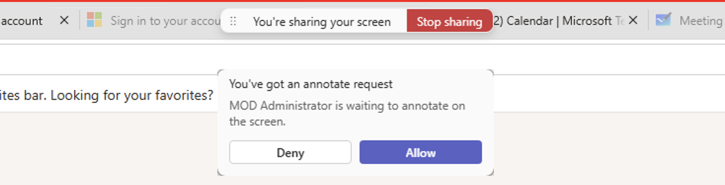 Screenshot of a Microsoft Teams request for annotations to be enabled