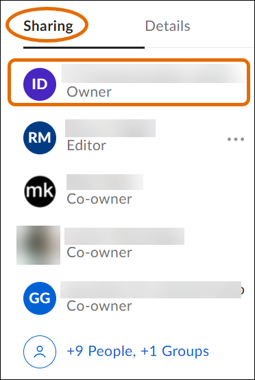 Sharing and Details panel in Box with "Owner" listed and highlighted by an orange box.