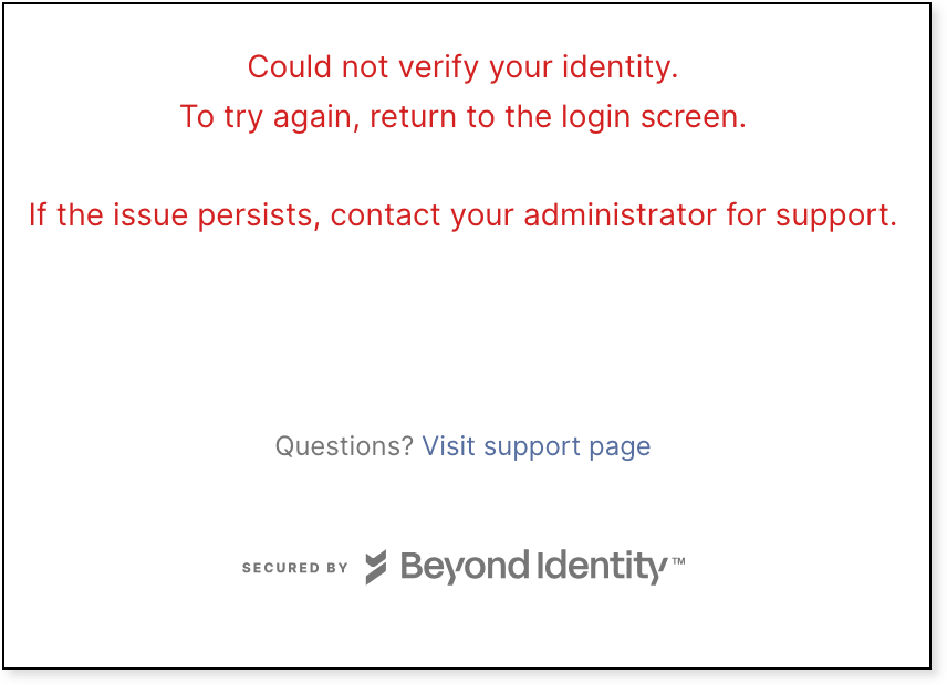 The screen displays "Cannot verify your identity" 