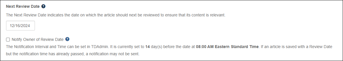TDX KBA review settings.