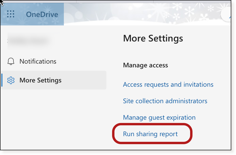 Run sharing report is the last item on the list.