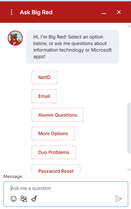 a screenshot of the Big Red Chatbot, powered by Ivy.