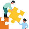 two people help manipulate a puzzle piece
