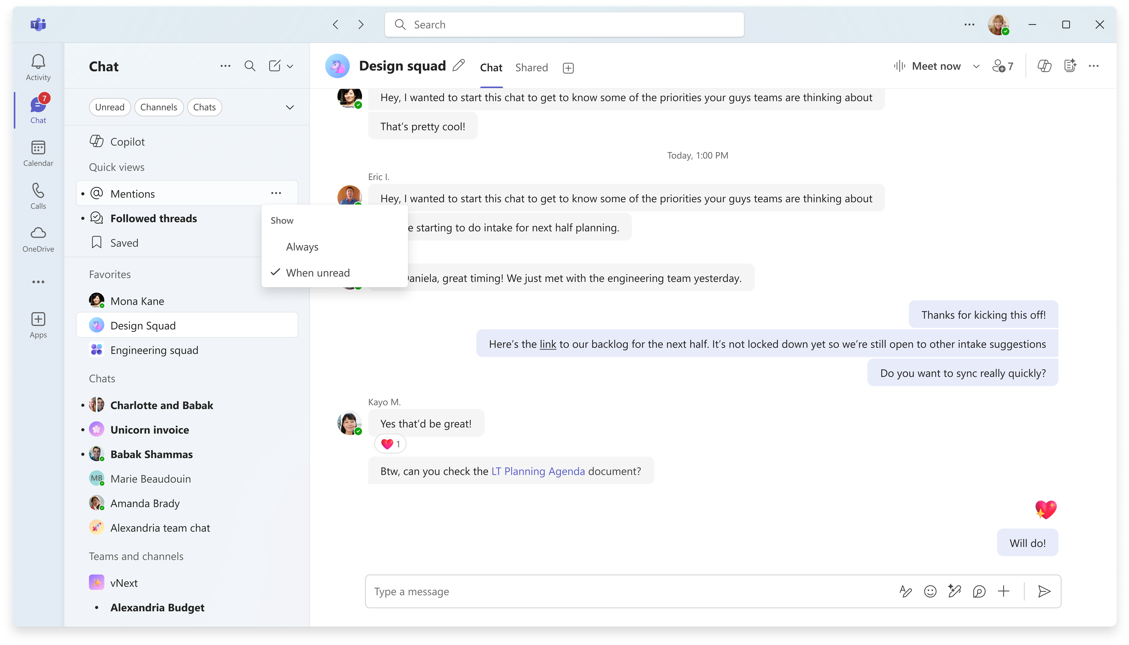 Screenshot of a Microsoft Teams channel showing where to adjust Quick View settings