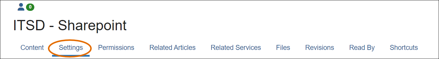 TDX Article ribbon with "Settings" selected.