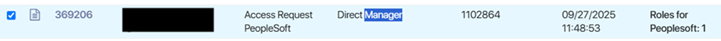 Request listing showing information about the access request.