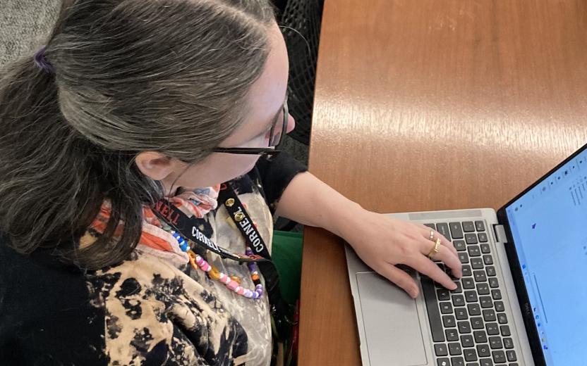 an employee types on a laptop