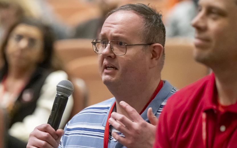 an audience member asks a question in Emerging Tech Dialogues