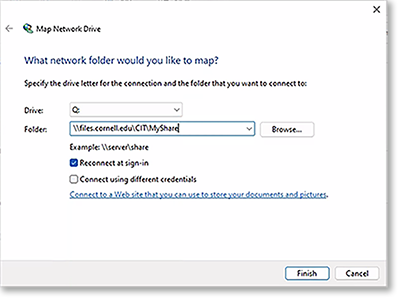 Map Network Drive Dialogue Box