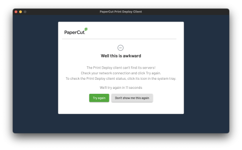 Papercut Printer Server Error Screen