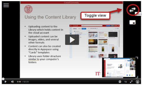Video player with Toggle View icon (two arrows) indicated