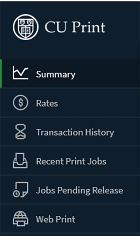 CU Print dropdown menu