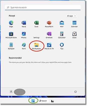 Windows Screen with Explorer Selected