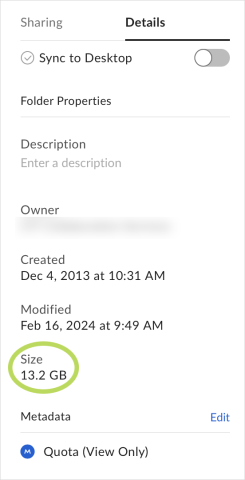 In Details under Size you will find total storage in the Box departmental folder