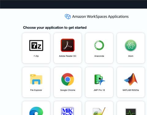 screenshot of an example workspaces applications landing page