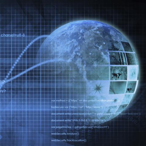 A digital rendering of a globe speeding through the blackness